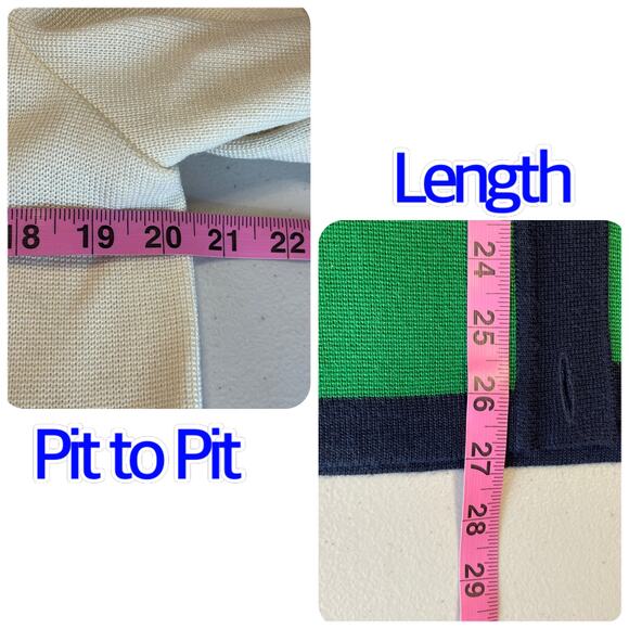 Vintage Arthur Kohler Sweater Cream Green Navy Open Front Classic Cardigan 10 - Picture 7 of 8